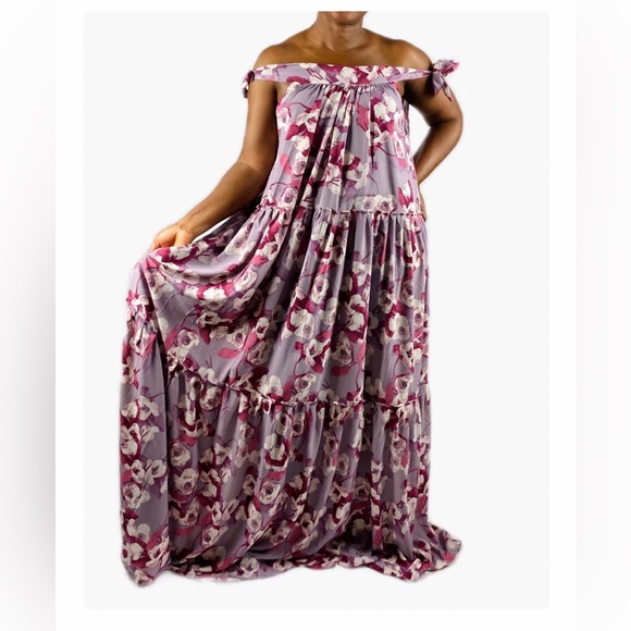 Purple Floral Print Multicolor Layered Maxi Dress - Picture 4 of 4